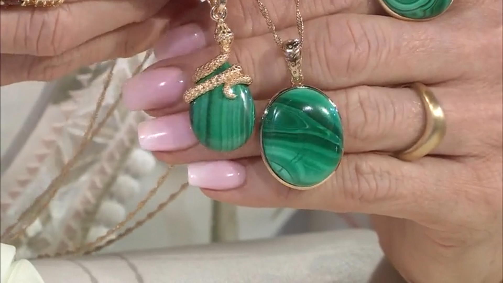 Green Malachite 18K Yellow Gold Over Silver Pendant With Chain Video Thumbnail