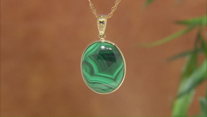 Green Malachite 18K Yellow Gold Over Silver Pendant With Chain Video Thumbnail