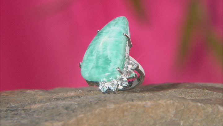 Amazonite and White Topaz Rhodium Over Sterling Silver Ring 0.81ctw Video Thumbnail