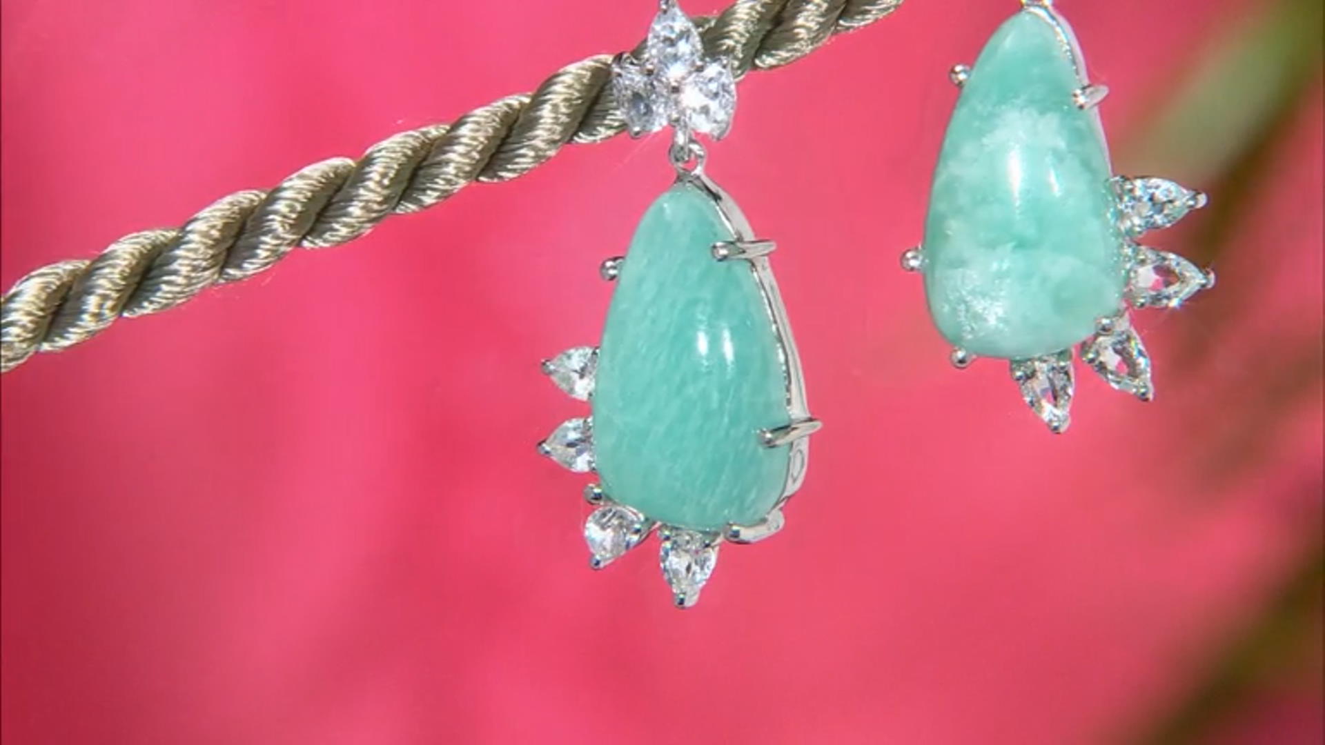 Amazonite and White Topaz Rhodium Over Sterling Silver Earrings 2.27ctw Video Thumbnail
