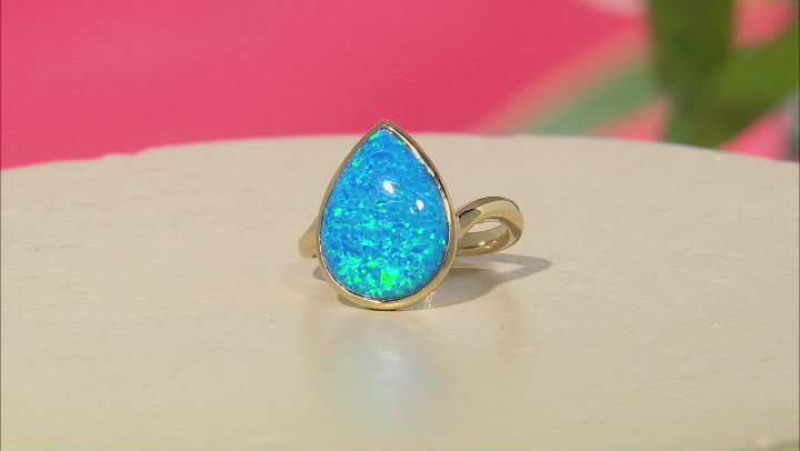 Blue Lab Created Opal 18k Yellow Gold Over Sterling Silver Ring Video Thumbnail