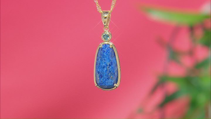Blue Lapis Lazuli with London Blue Topaz 18k Yellow Gold Over Silver Pendant with Chain 0.07ct Video Thumbnail