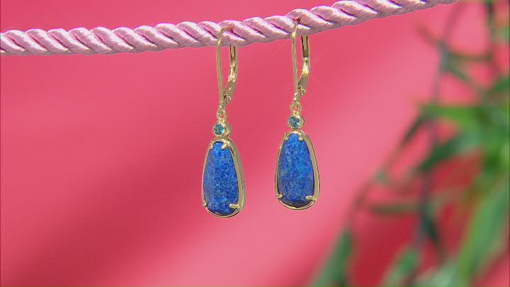 Blue Lapis Lazuli with London Blue Topaz 18k Yellow Gold Over Sterling Silver Earrings 0.09ctw Video Thumbnail