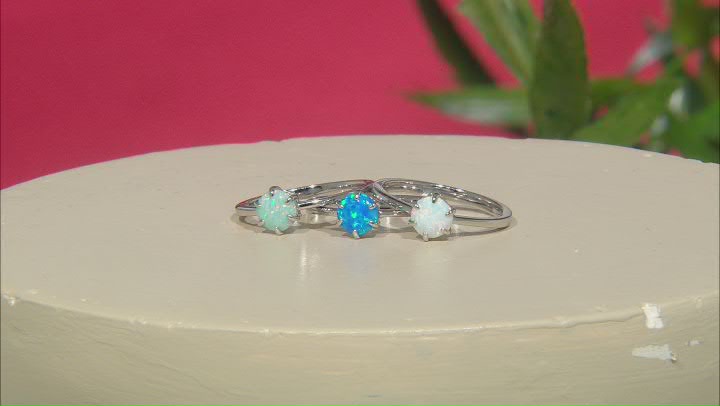 Multicolor Lab Created Opal Rhodium Over Sterling Silver Set of 3 Rings Video Thumbnail