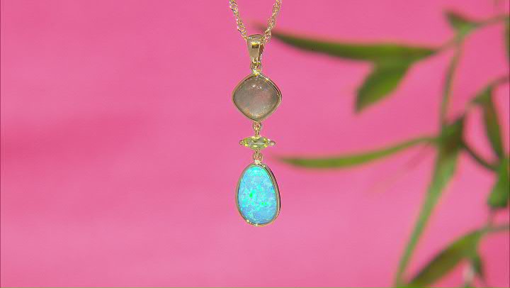 Blue Lab Opal & Gray Labradorite with Peridot 18k Yellow Gold Over Silver Pendant With Chain 0.26ctw Video Thumbnail