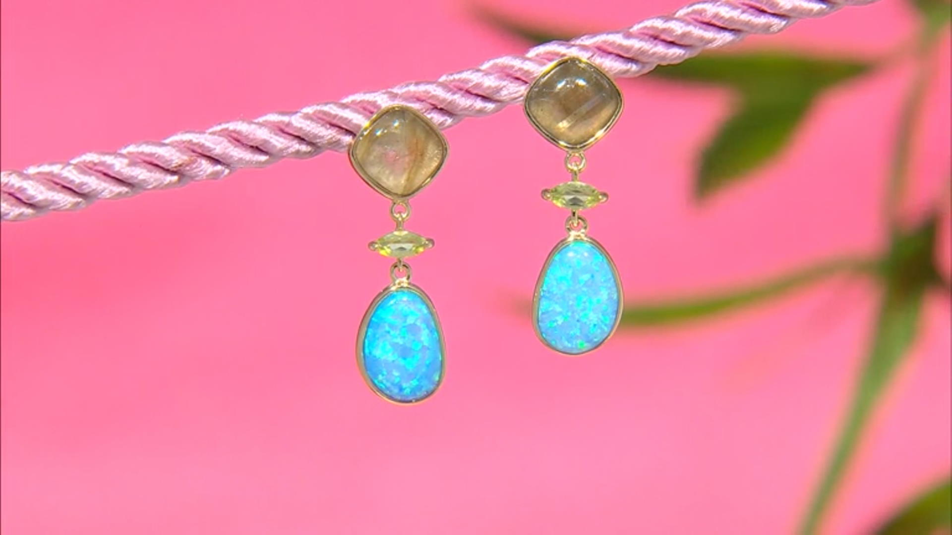 Lab Blue Opal, Gray Labradorite and Peridot 18k Yellow Gold Over Sterling Silver Earrings 0.30ctw Video Thumbnail