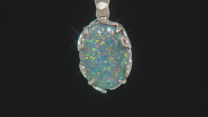 Opal Triplet Rhodium Over Sterling Silver Enhancer With 18" Chain Video Thumbnail