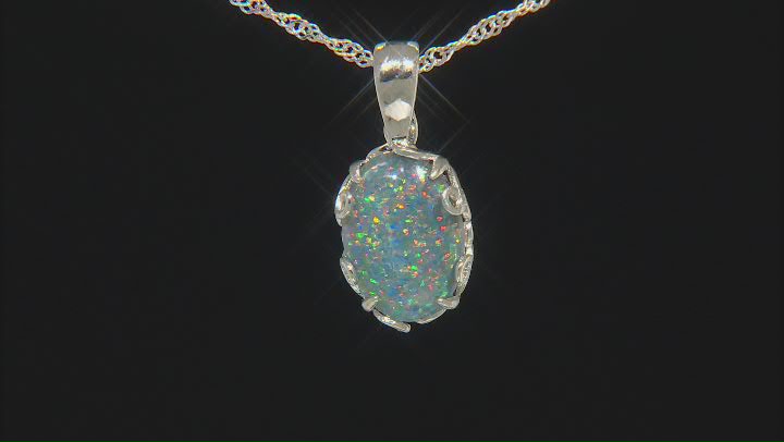 Opal Triplet Rhodium Over Sterling Silver Enhancer With 18" Chain Video Thumbnail