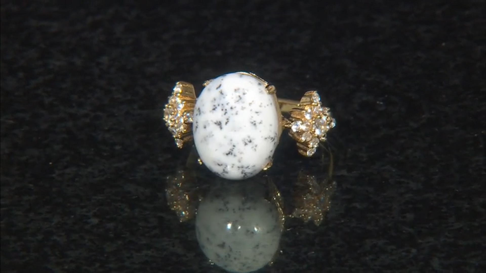 Dendritic Opal and White Zircon 18k Yellow Gold Over Silver Ring .48tcw Video Thumbnail