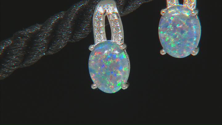 Opal Triplet & 0.12ctw White Zircon Rhodium Over Brass Earrings Video Thumbnail