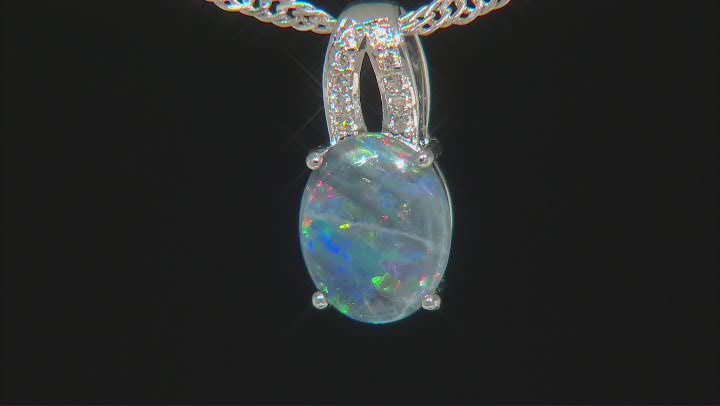 Opal Triplet & White Zircon Rhodium Over Brass Pendant With Chain Video Thumbnail