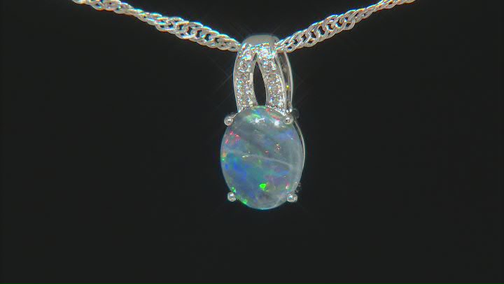 Opal Triplet & White Zircon Rhodium Over Brass Pendant With Chain Video Thumbnail