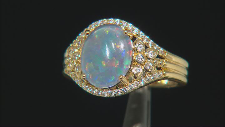 Opal Triplet & White Zircon 18k Yellow Gold Over Brass Ring 0.29ctw Video Thumbnail