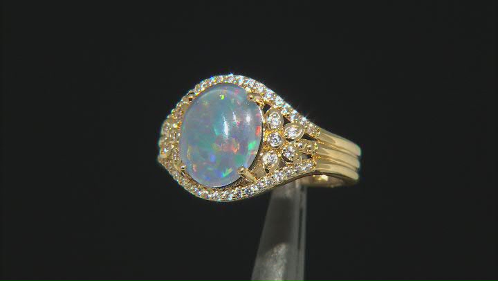 Opal Triplet & White Zircon 18k Yellow Gold Over Brass Ring 0.29ctw Video Thumbnail