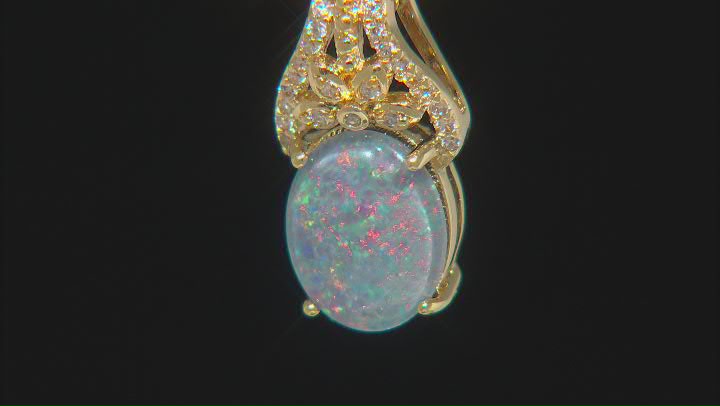 Opal Triplet & White Zircon 18k Yellow Gold Over Brass Pendant With Chain 0.13ctw Video Thumbnail