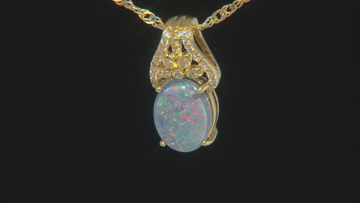 Opal Triplet & White Zircon 18k Yellow Gold Over Brass Pendant With Chain 0.13ctw Video Thumbnail