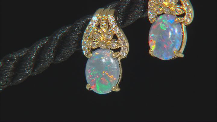 Australian Opal Triplet & White Zircon 18k Yellow Gold Over Brass Stud Earrings 0.2 Video Thumbnail