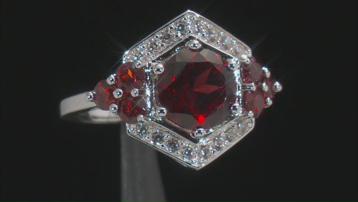Red Vermelho Garnet™ Rhodium Over Sterling Silver Ring 3.28ctw Video Thumbnail