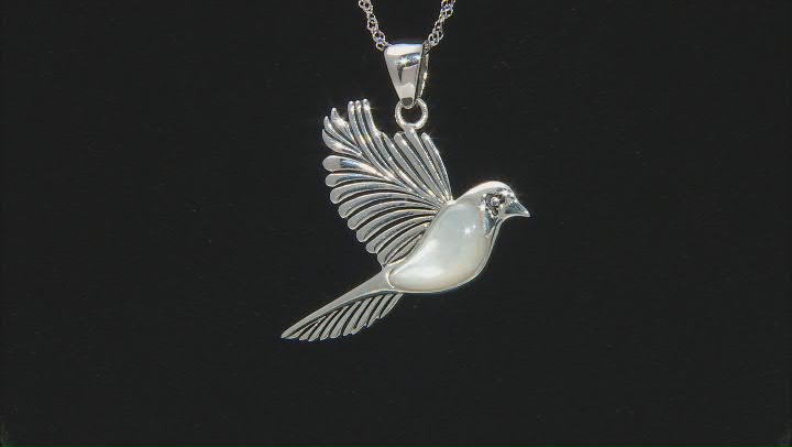 White Mother-Of-Pearl Rhodium Over Sterling Silver Dove Pendant With Chain Video Thumbnail