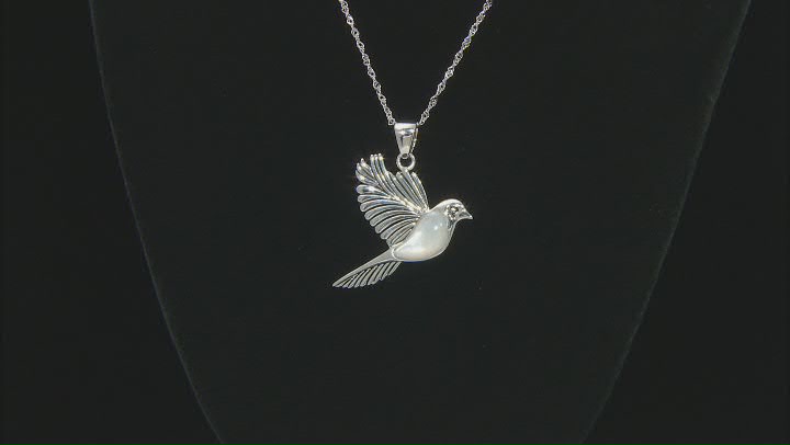 White Mother-Of-Pearl Rhodium Over Sterling Silver Dove Pendant With Chain Video Thumbnail