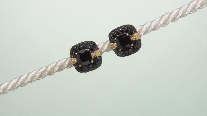 Black Spinel 18k Yellow Gold Over Silver Stud Earrings 5.24ctw Video Thumbnail