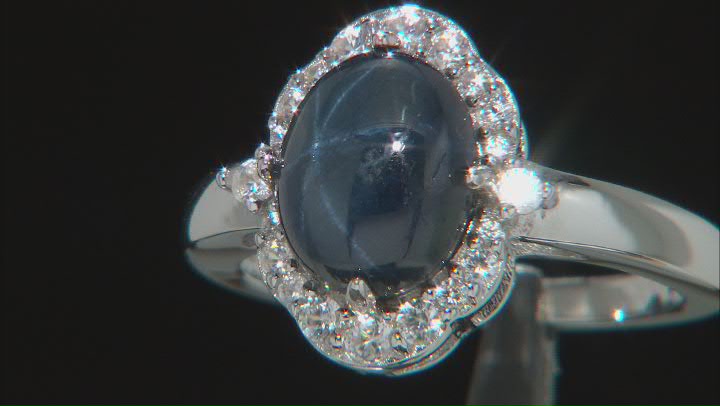 Blue Sapphire Rhodium Over Sterling Silver Ring 0.39ctw Video Thumbnail
