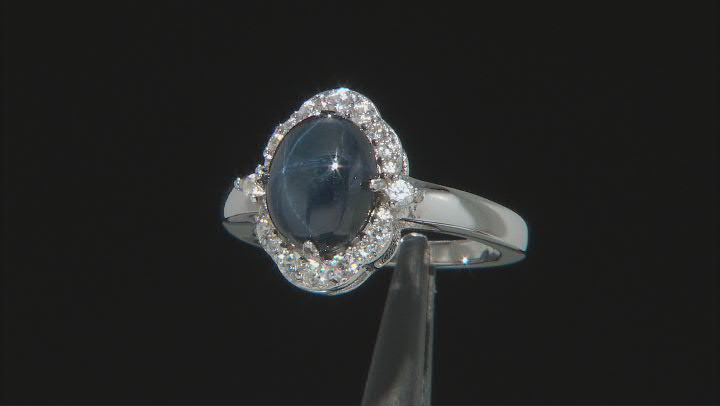 Blue Sapphire Rhodium Over Sterling Silver Ring 0.39ctw Video Thumbnail