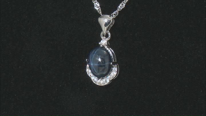 Blue Sapphire Rhodium Over Silver Pendant With Chain 3.76ctw Video Thumbnail