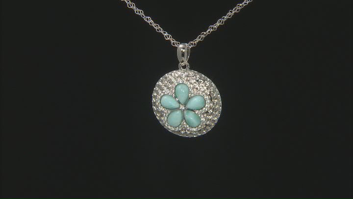 Blue Larimar Rhodium Over Sterling Silver Pendant With Chain 0.21ctw