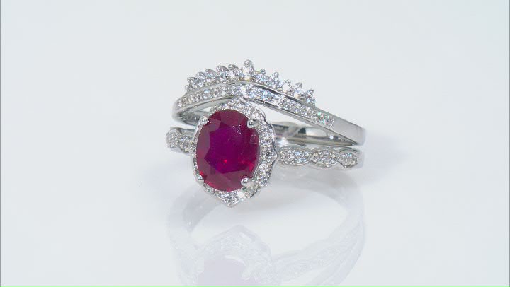Red Mahaleo(R)  Ruby Rhodium Over Sterling Silver Set of 2 Rings 2.64ctw Video Thumbnail