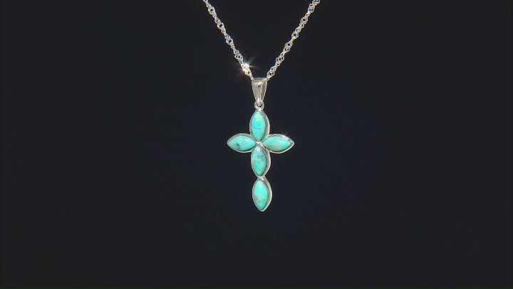 Blue Composite Turquoise Rhodium Over Sterling Silver Cross Pendant With Chain Video Thumbnail