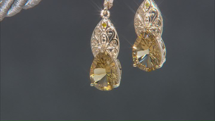 Champagne Quartz With Yellow Diamond 18k Yellow Gold Over Sterling Silver Earrings 4.82ctw Video Thumbnail