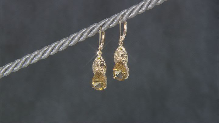 Champagne Quartz With Yellow Diamond 18k Yellow Gold Over Sterling Silver Earrings 4.82ctw Video Thumbnail