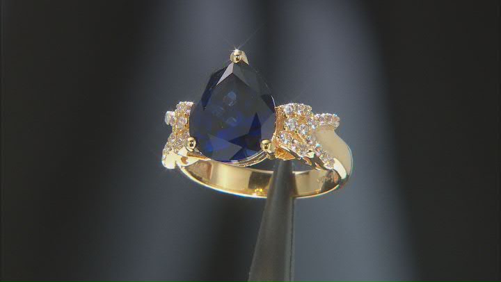 Blue Lab Created Sapphire 18k Yellow Gold Over Sterling Silver Ring 4.43ctw Video Thumbnail