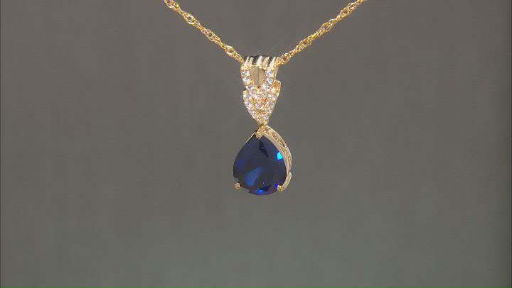 Blue Lab Created Sapphire 18k Yellow Gold Over Sterling Silver Pendant With Chain 4.35ctw Video Thumbnail