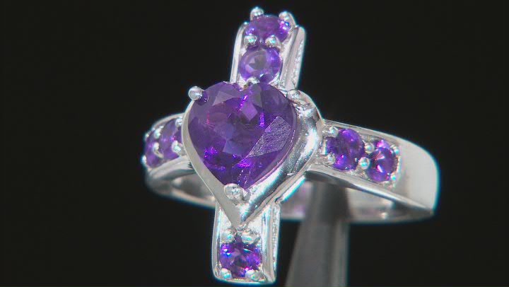 Purple Amethyst Rhodium Over Sterling Silver Cross Ring 2.10ctw Video Thumbnail