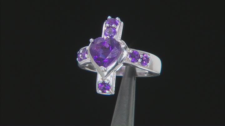 Purple Amethyst Rhodium Over Sterling Silver Cross Ring 2.10ctw Video Thumbnail