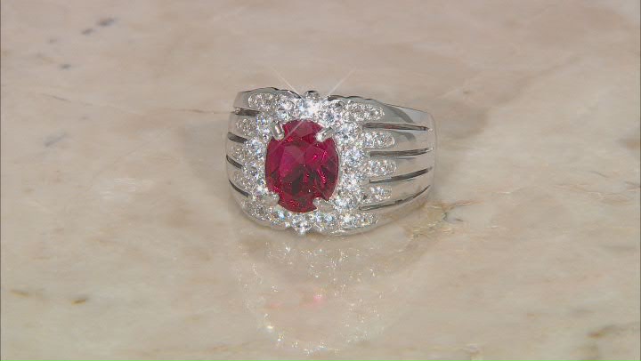 Orange Lab Created Padparadscha Sapphire Rhodium Over Sterling Silver Ring 4.45ctw Video Thumbnail