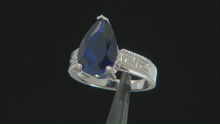 Blue Lab Created Sapphire Rhodium Over Sterling Silver Solitaire Ring 5.53ct Video Thumbnail