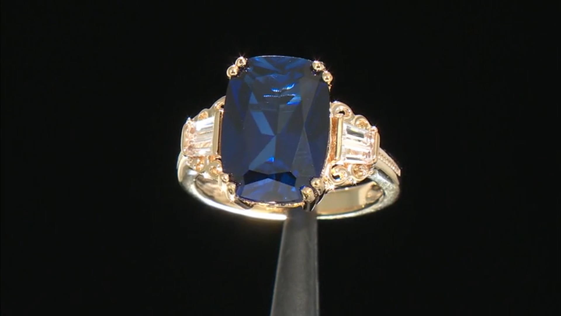 Blue Lab Created Blue Sapphire 18K Yellow Gold Over Sterling Silver Ring 7.74ctw Video Thumbnail