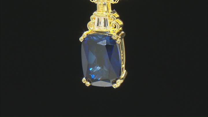 Blue Lab Created Sapphire 18K Yellow Gold Over Silver Pendant With Chain 7.40ctw