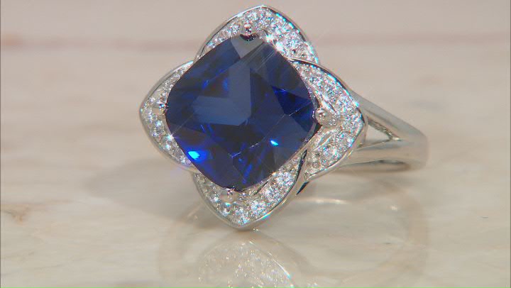Blue Lab Created Sapphire Rhodium Over Silver Ring 4.62ctw Video Thumbnail