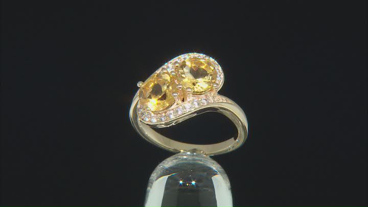 Yellow Citrine With Round White Zircon 18K Yellow Gold Over Sterling Silver Ring 2.62ctw Video Thumbnail