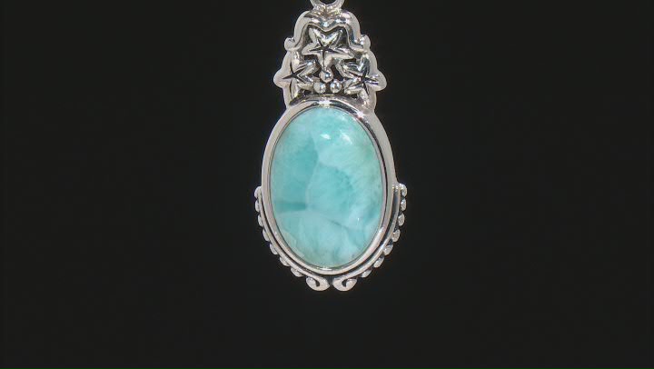 Blue Larimar Rhodium Over Sterling Silver Pendant With Chain 18x12mm Video Thumbnail