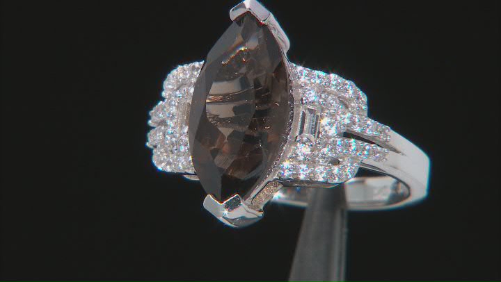 Brown Smoky Quartz Rhodium Over Sterling Silver Ring 3.96ctw Video Thumbnail