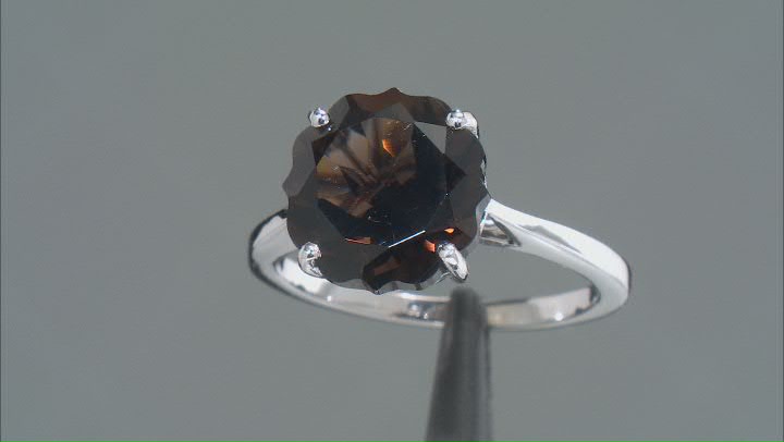 Brown Smoky Quartz Rhodium Over Sterling Silver Solitaire Ring 4.76ct Video Thumbnail
