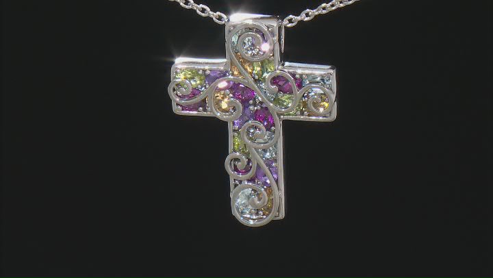 Purple Amethyst Platinum Over Sterling Silver Cross Pendant With Chain 3.46ctw