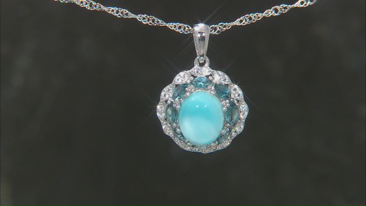 Blue Oval Larimar Rhodium Over Sterling Silver Pendant With Chain 1.05ctw Video Thumbnail
