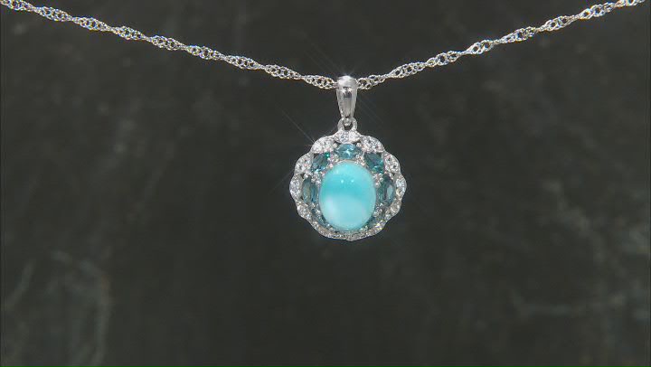 Blue Oval Larimar Rhodium Over Sterling Silver Pendant With Chain 1.05ctw Video Thumbnail