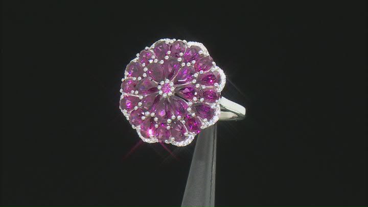 Raspberry Color Rhodolite Rhodium Over Sterling Silver Ring 5.38ctw Video Thumbnail